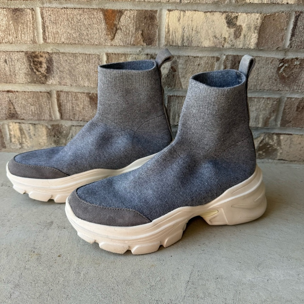 Zara Gray Knit Sock Sneaker Boot with Cream Sole